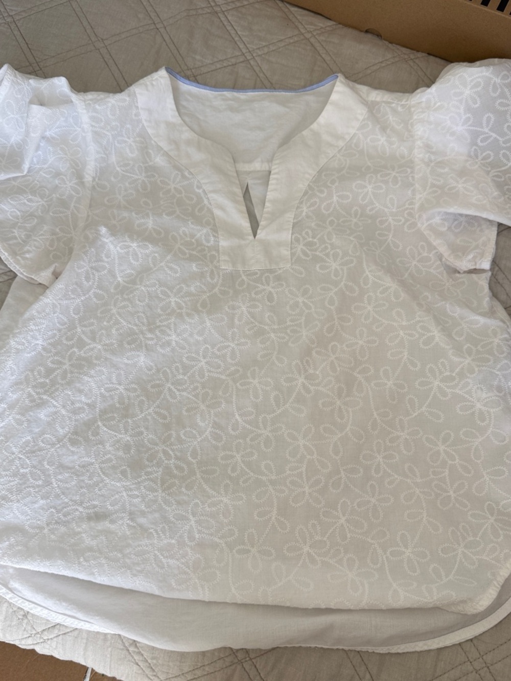 “Tommy Hilfiger White Embroidered Puff Sleeve Boho Tunic Top”